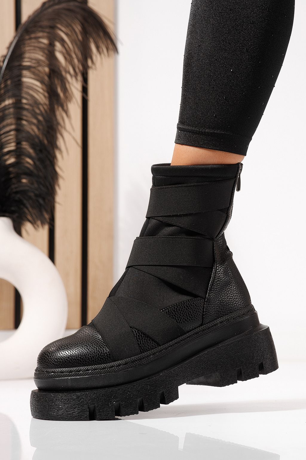 Ghete dama îmblanite negre din piele ecologica Julia #23176