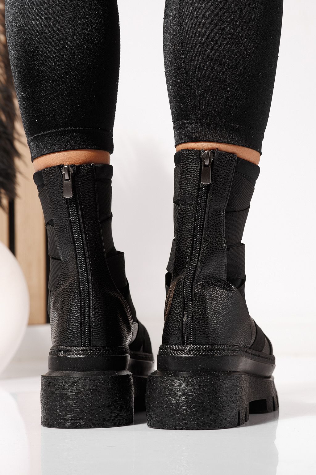 Ghete dama îmblanite negre din piele ecologica Julia #23176