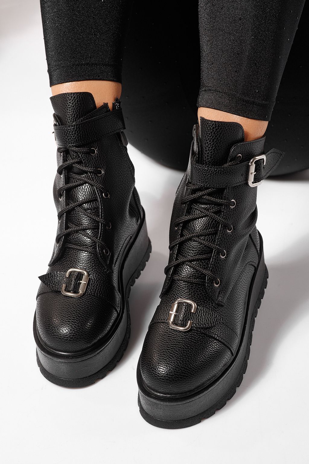 Ghete dama îmblanite negre din piele ecologica Joplin #23175