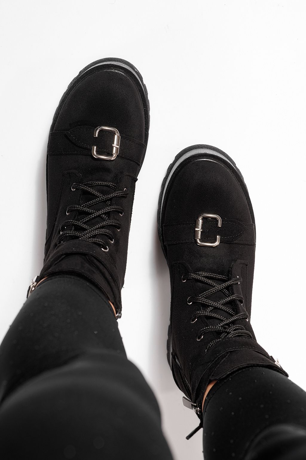 Ghete dama îmblanite  negre din piele ecologica intoarsa Joplin #23174