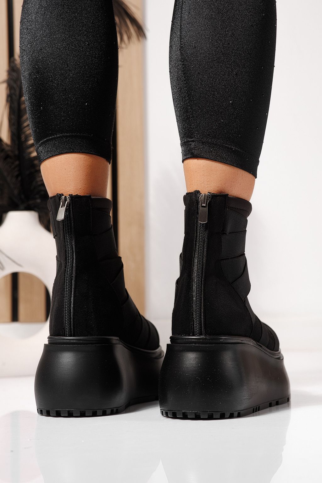 Ghete dama captusite negre din piele ecologica intoarsa Ines #23166