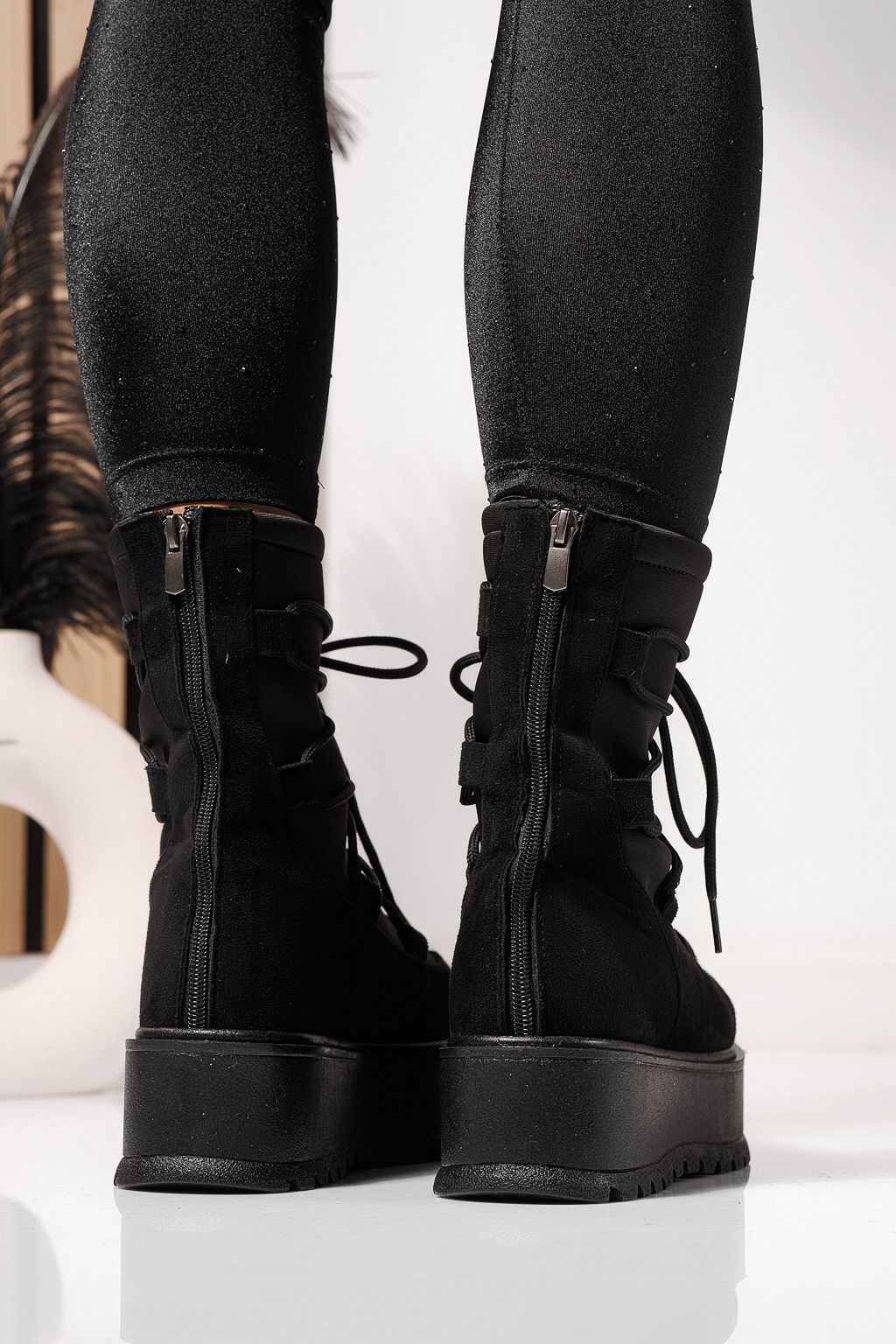 Ghete dama captusite negre din piele ecologica intoarsa Yvette #23162