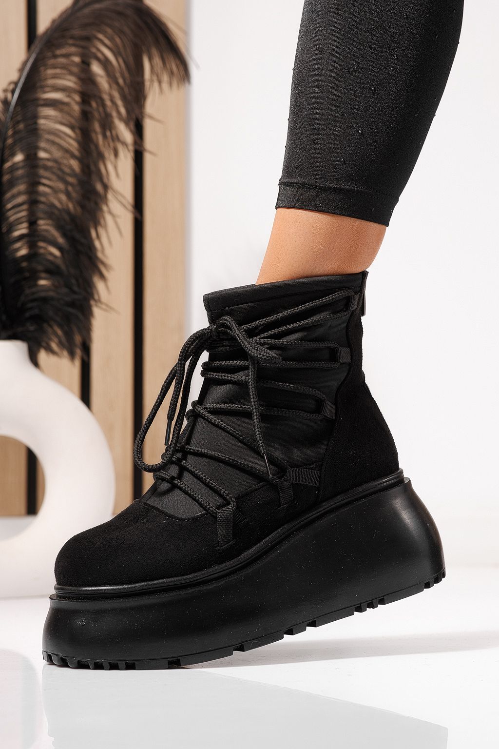 Ghete dama captusite negre din piele ecologica intoarsa  Ingrid #23165