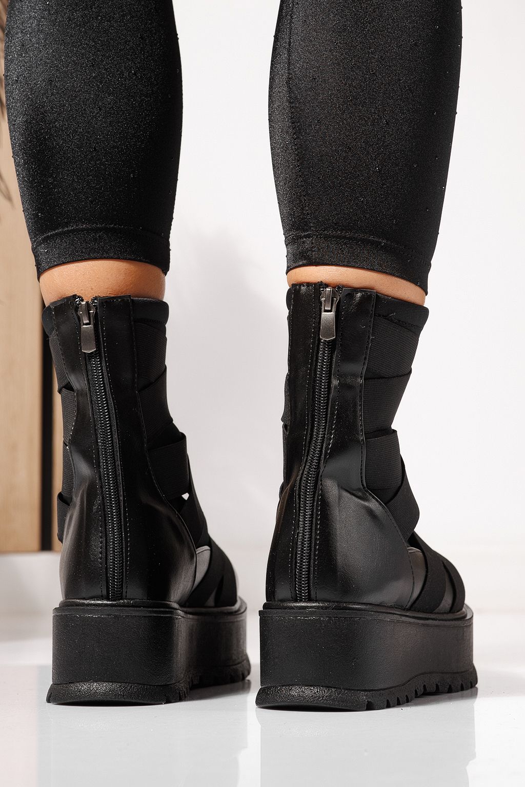 Ghete dama îmblanite negre din piele ecologica Ellis #23173