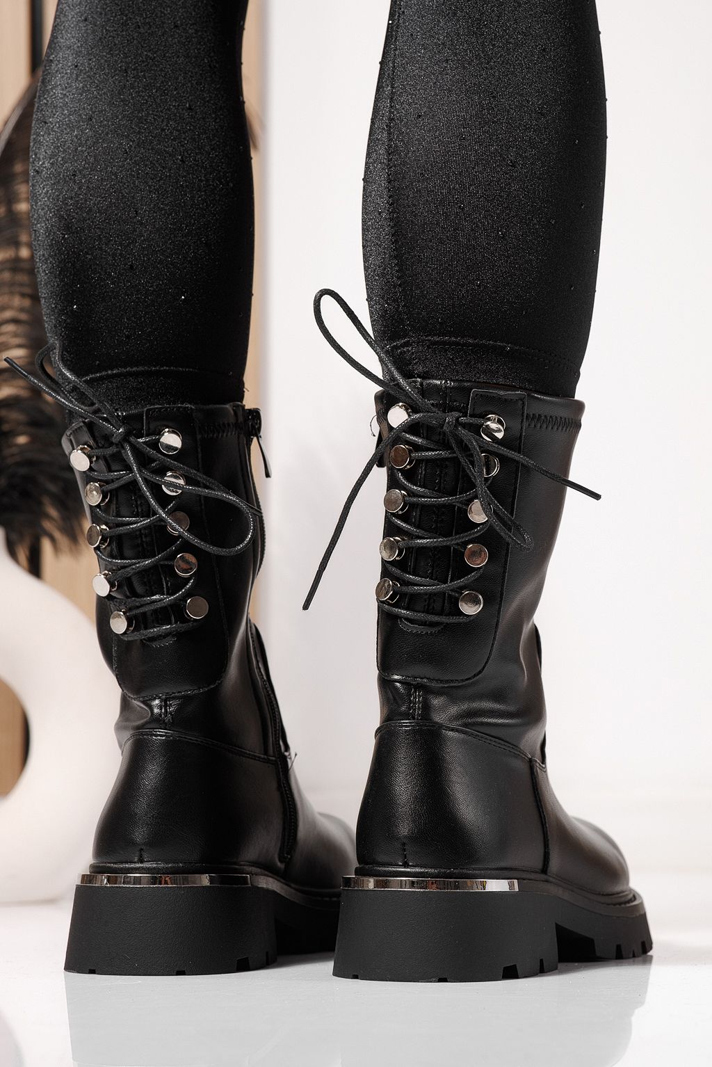 Ghete dama captusite negre din piele ecologica Evelyn #23076