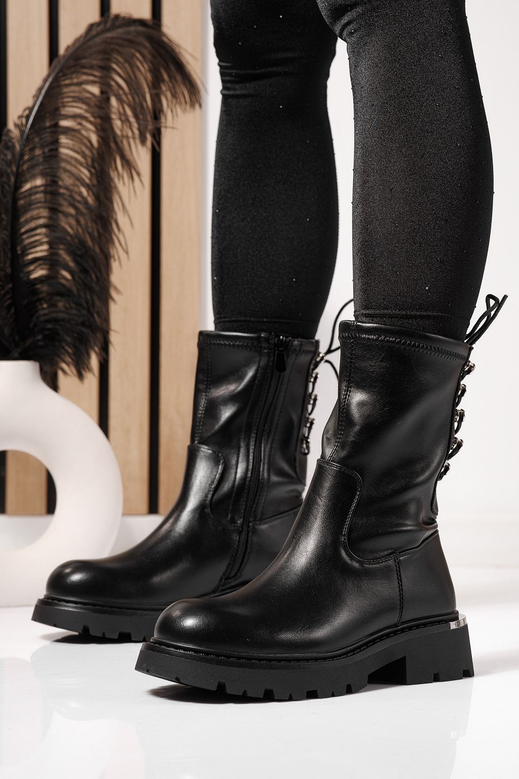 Ghete dama captusite negre din piele ecologica Evelyn #23076