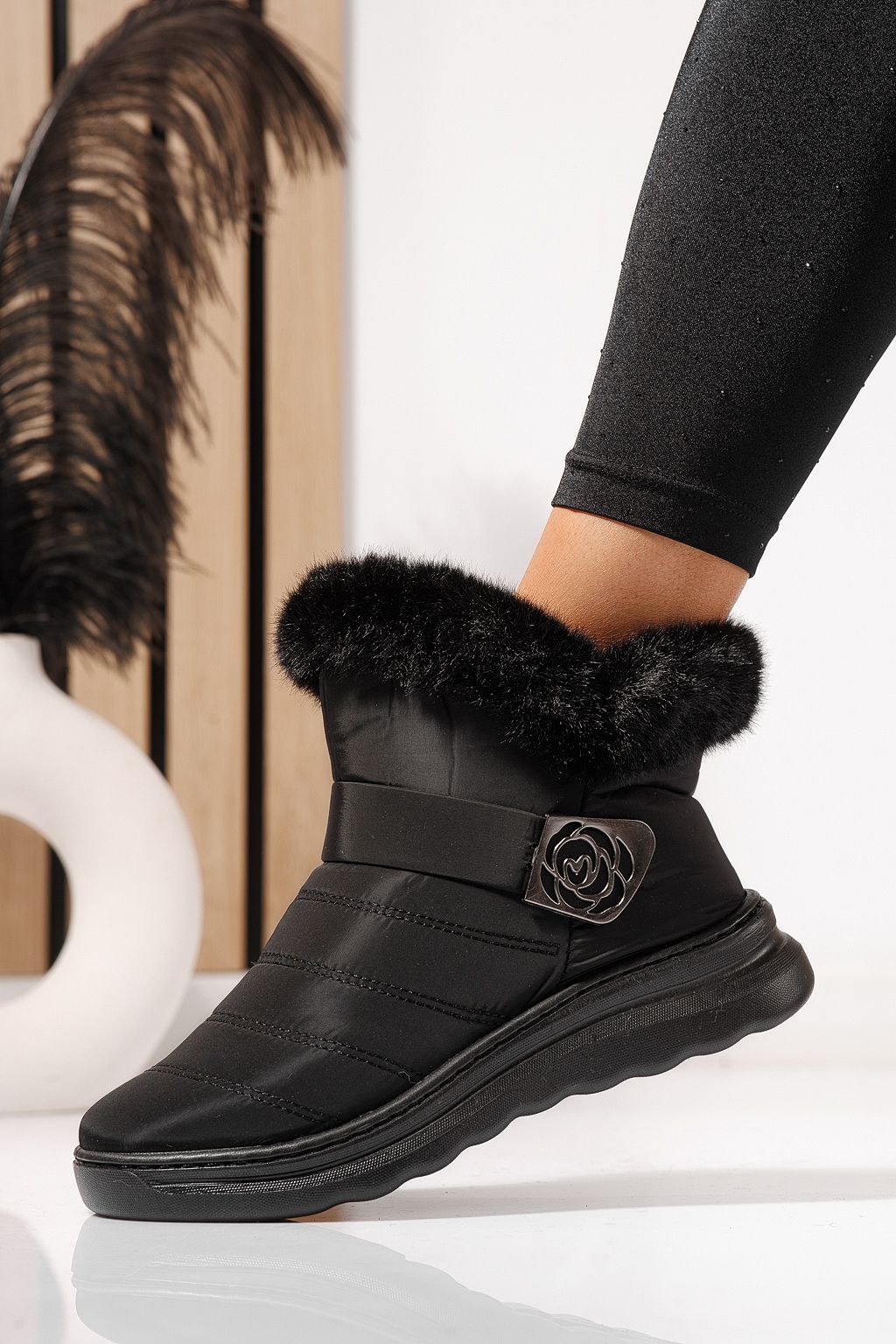 Ghete dama îmblănite negre din Fas Adelina #23063