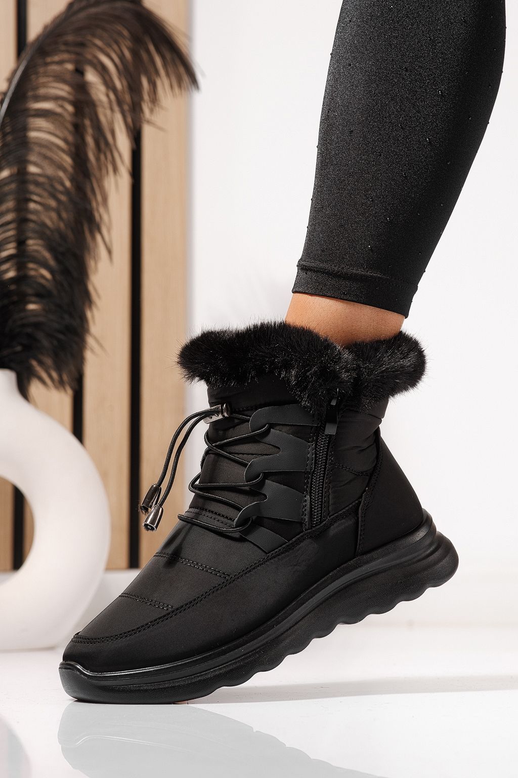 Ghete dama îmblănite negre din Fas Alice #23064