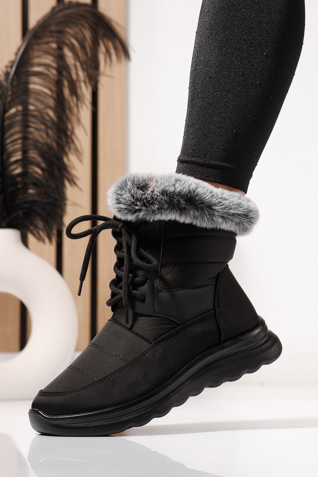 Ghete dama îmblănite negre din Fas Alessia #23066