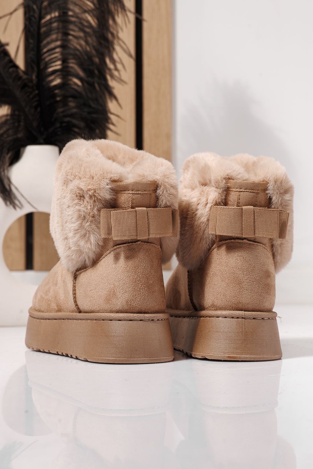 Cizme scurte dama îmblanite tip Ug khaki din piele ecologica intoarsa Beatrice #23069