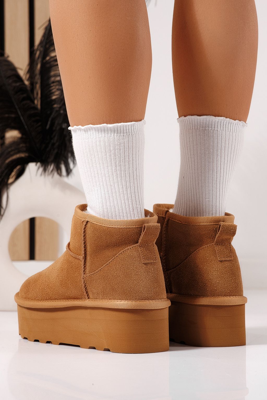 Cizme scurte dama îmblanite tip Ug maro din piele naturala Taisa #23156