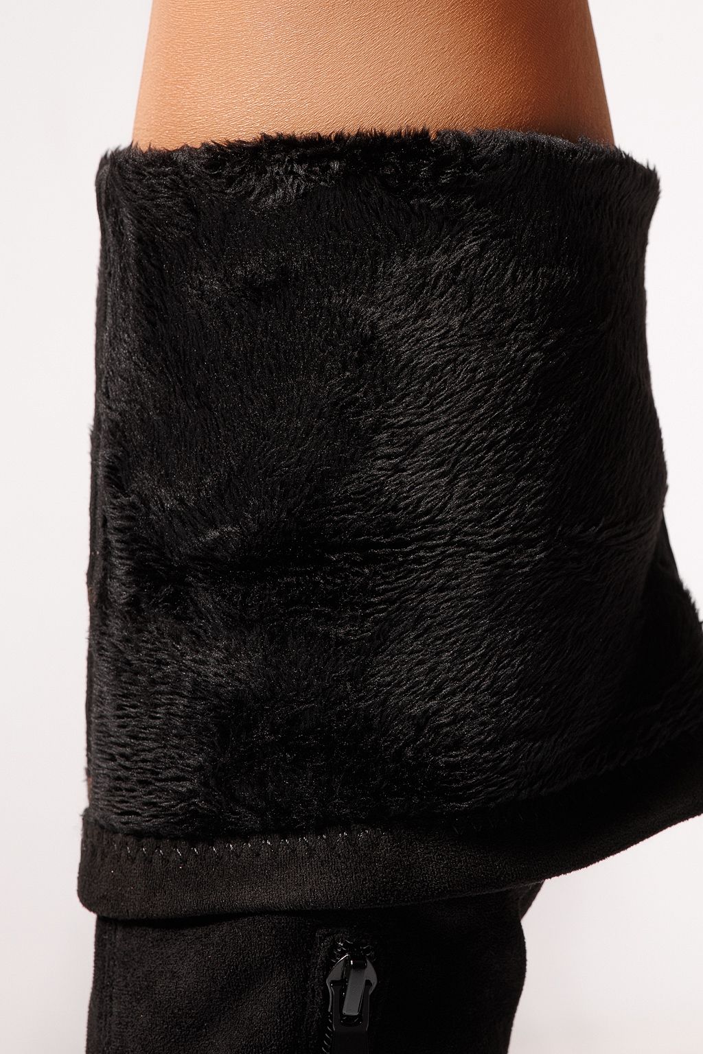 Cizme lungi dama îmblanite negre din piele ecologica intoarsa Isabella #23081