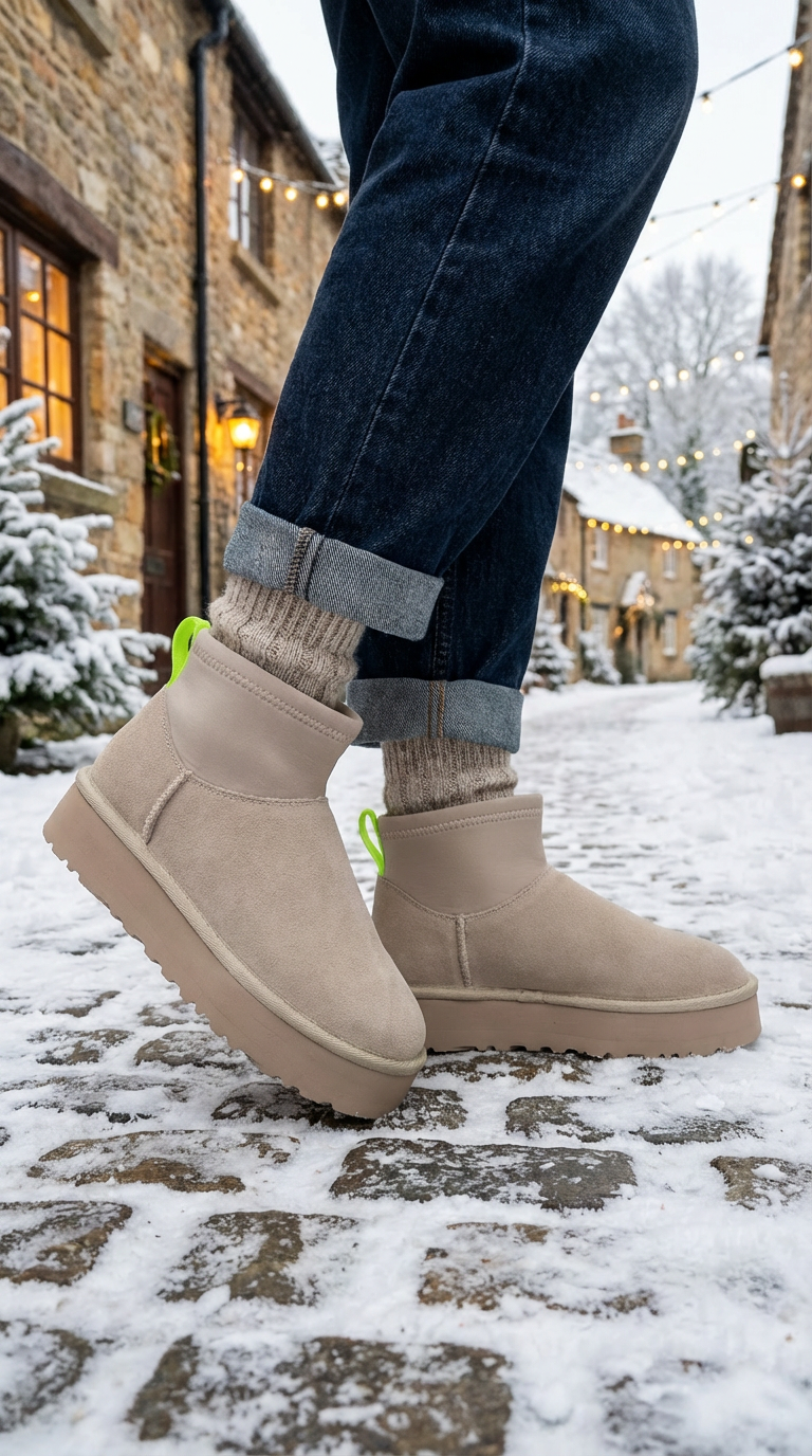 Cizme scurte dama îmblanite tip Ug bej din piele naturala Cecilia #23181