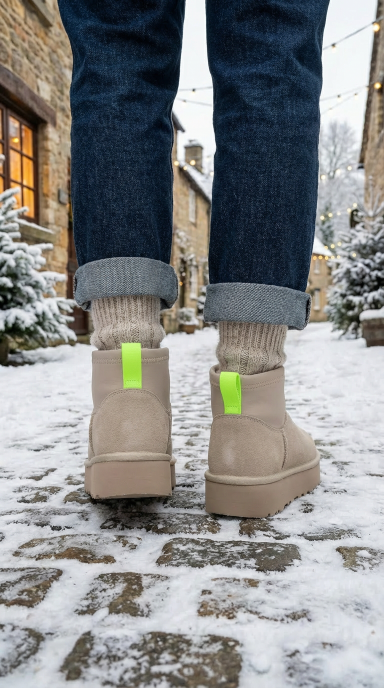 Cizme scurte dama îmblanite tip Ug bej din piele naturala Cecilia #23181