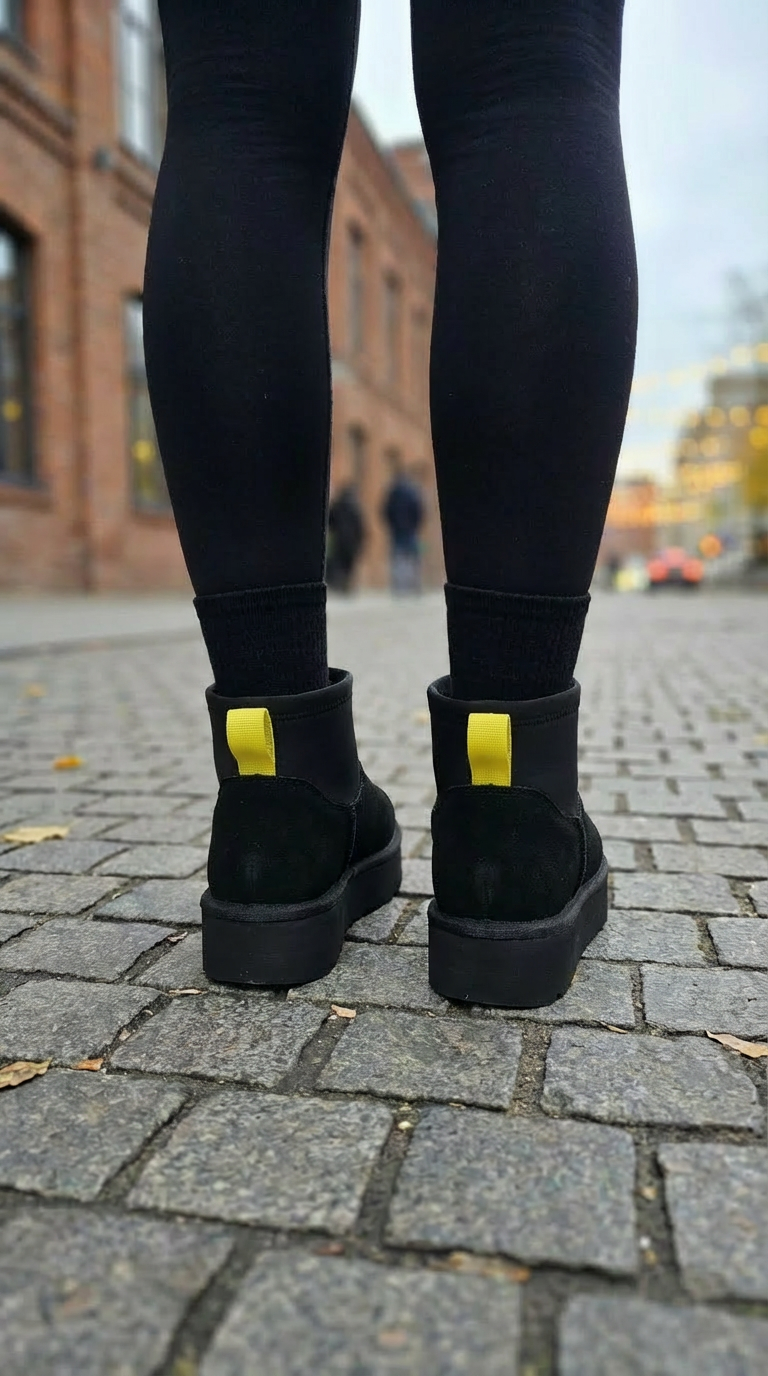 Cizme scurte dama îmblanite tip Ug negre din piele naturala Cecilia #23180