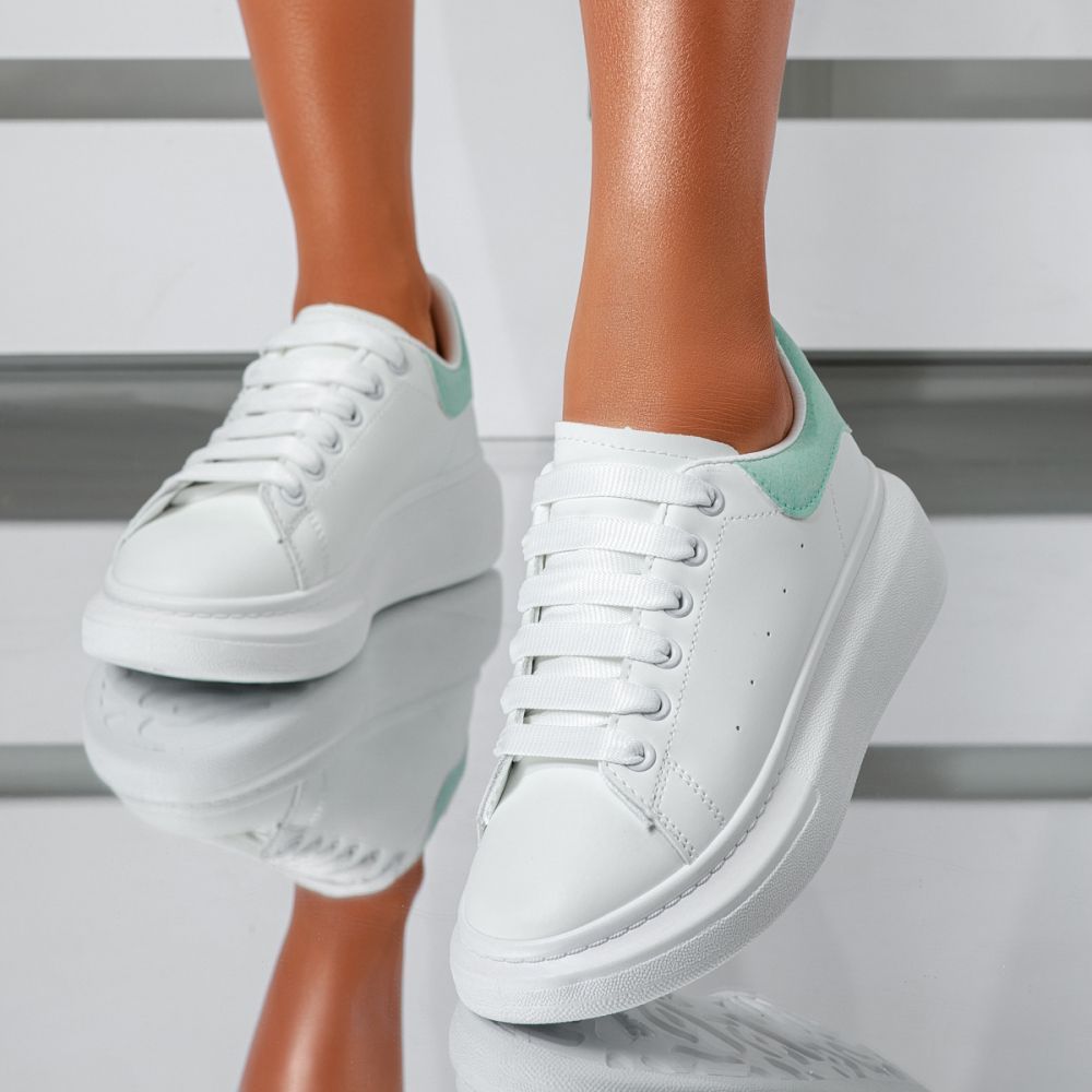 Adidasi dama albi din piele ecologica Raya #24178