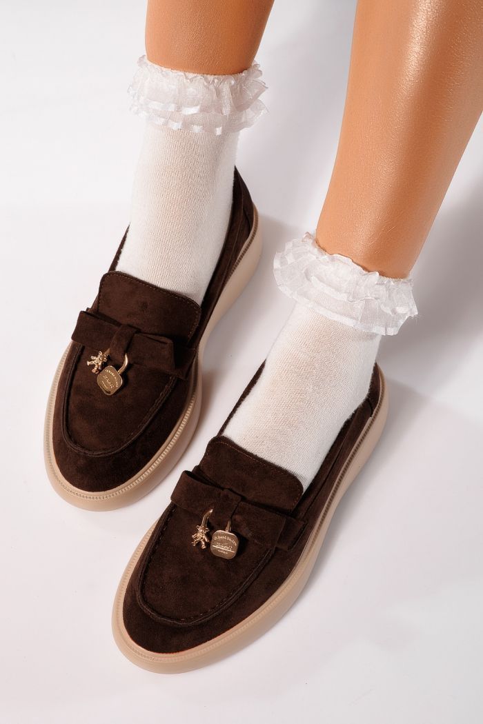 Pantofi casual dama maro din piele ecologica intoarsa Enisse #24086