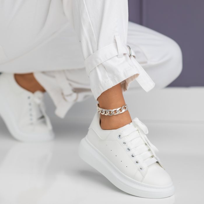 Adidasi dama albi din piele ecologica Raya #24199