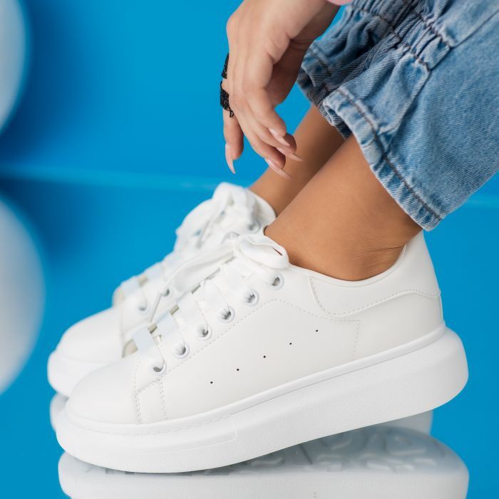 Adidasi dama albi din piele ecologica Raya #24199