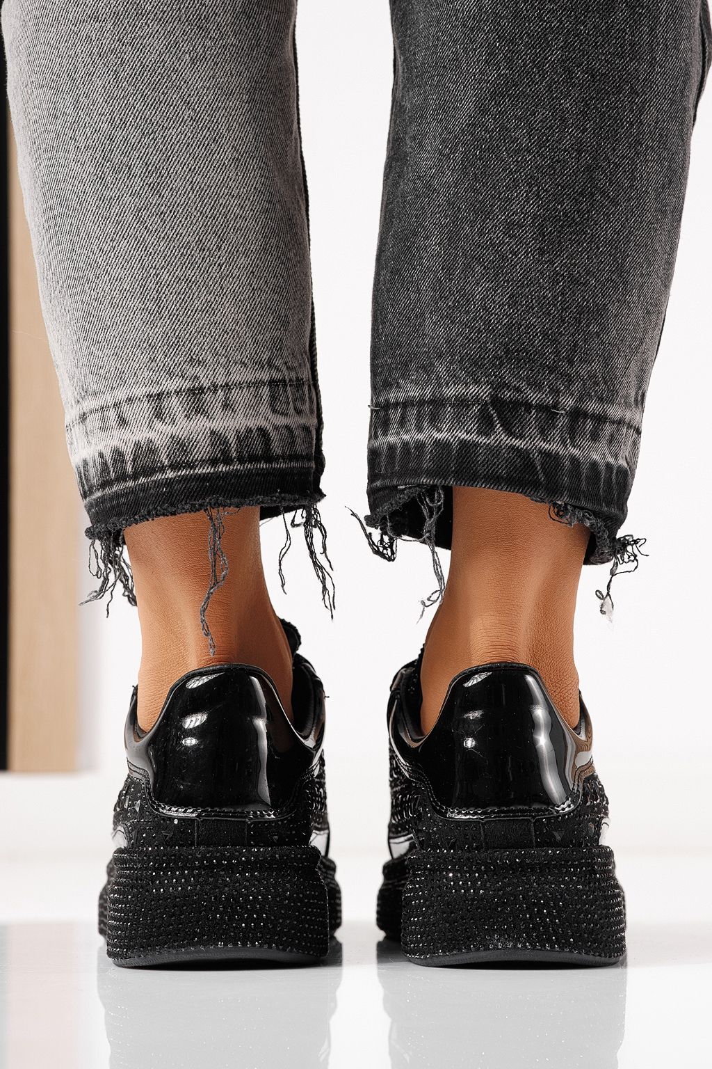 Adidasi dama negri din piele ecologica intoarsa Ilinca  #24116