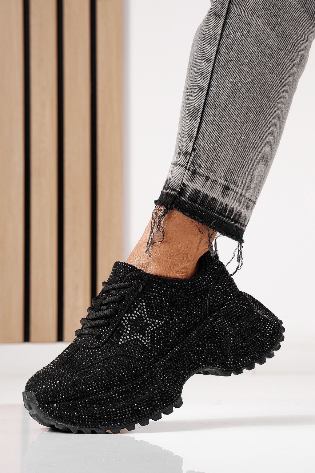 Adidasi dama negri din piele ecologica intoarsa Iulia #24107