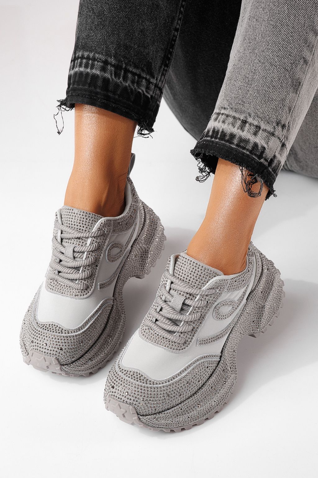 Adidasi dama gri din piele ecologica intoarsa Ioana #24112