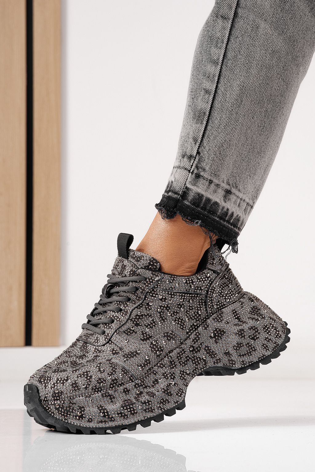 Adidasi dama negri din piele ecologica intoarsa Izabela #24118