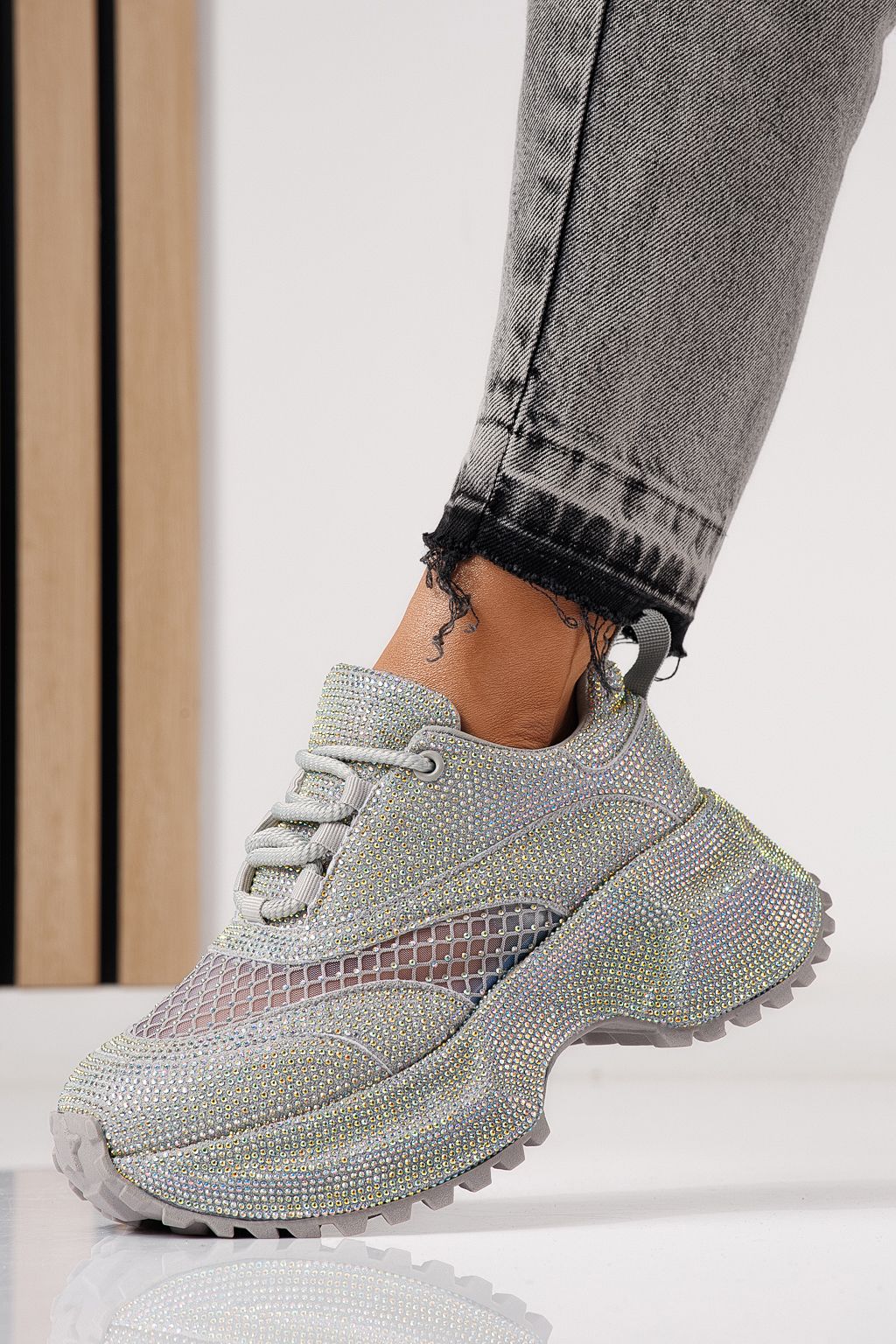 Adidasi dama gri din piele ecologica intoarsa Gabriela #24103