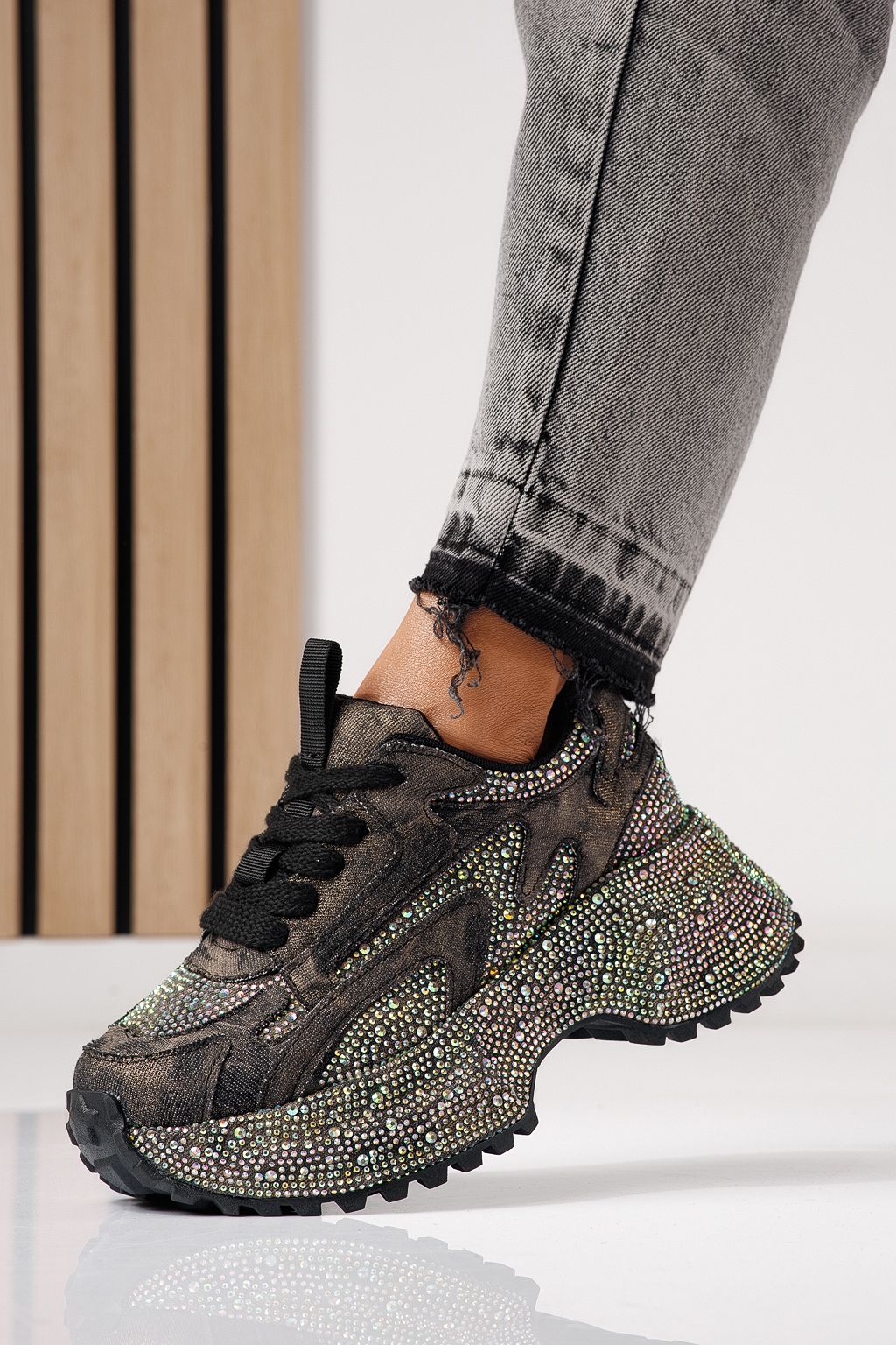 Adidasi dama negri din material textil Evelin #24087