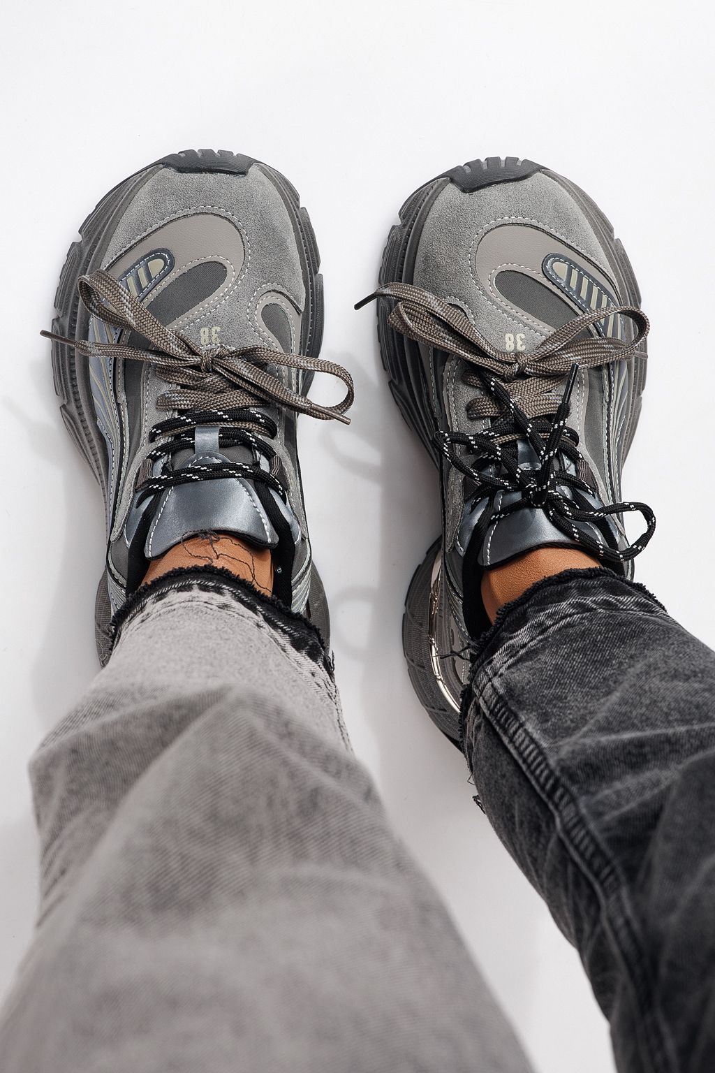 Adidasi dama gri din piele ecologica Denisa #24074