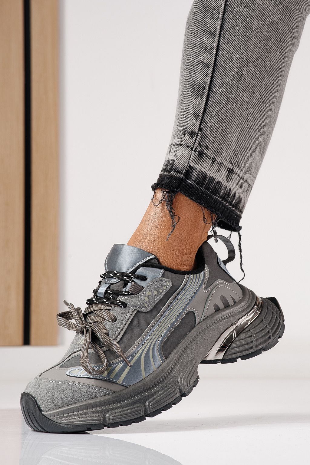 Adidasi dama gri din piele ecologica Denisa #24074