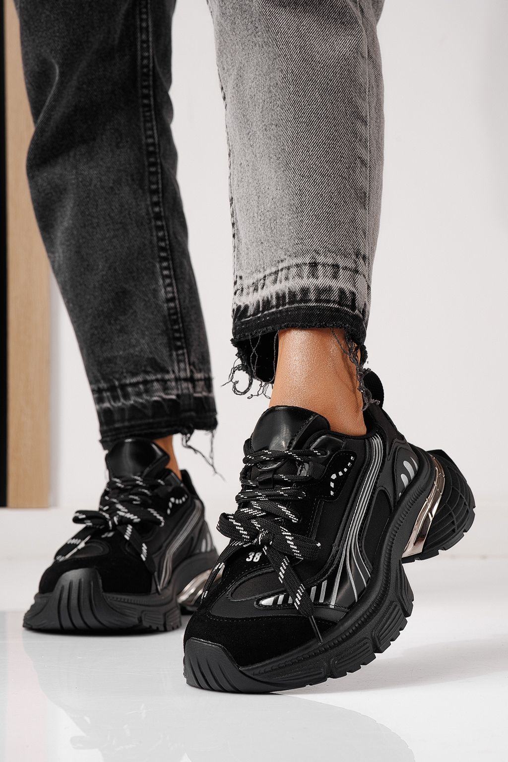 Adidasi dama negri din piele ecologica Denisa #24073