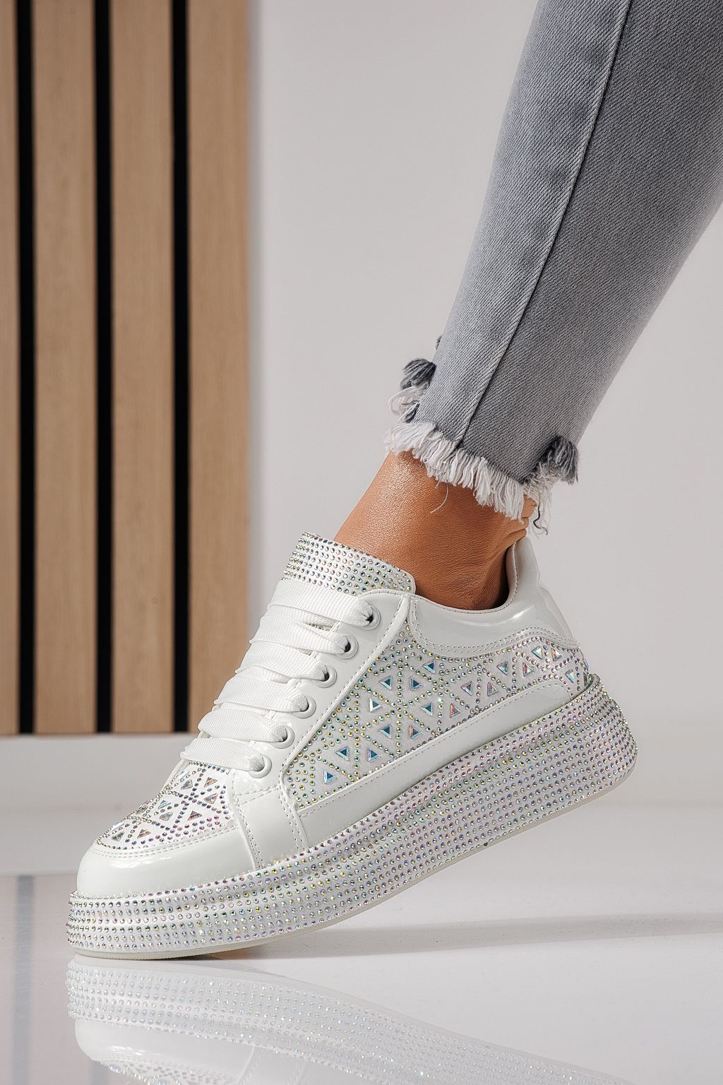 Adidasi dama albi din piele ecologica intoarsa Ilinca #24117