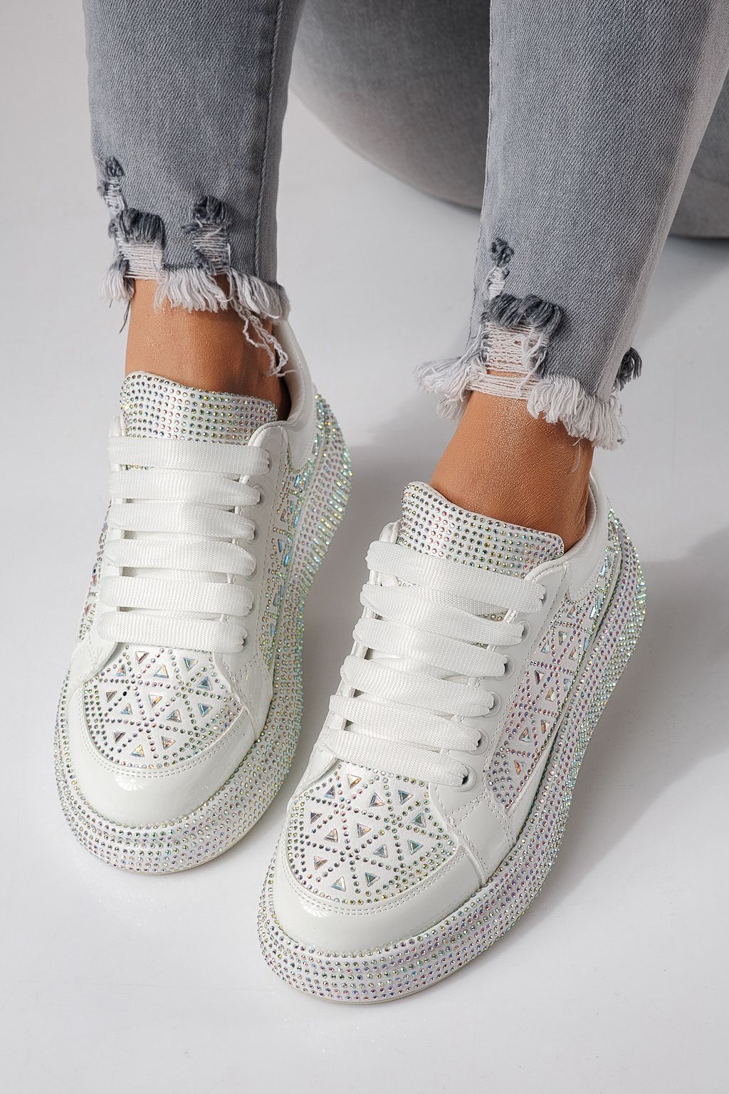 Adidasi dama albi din piele ecologica intoarsa Ilinca #24117