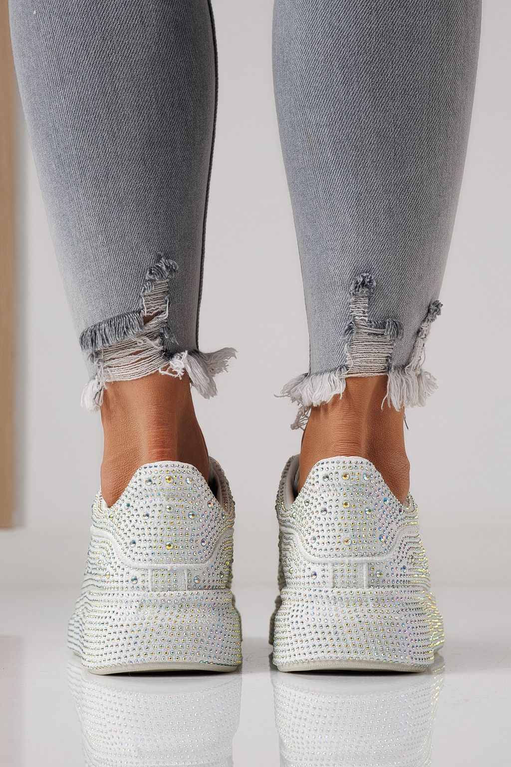 Adidasi dama albi din material textil Alexia #24008