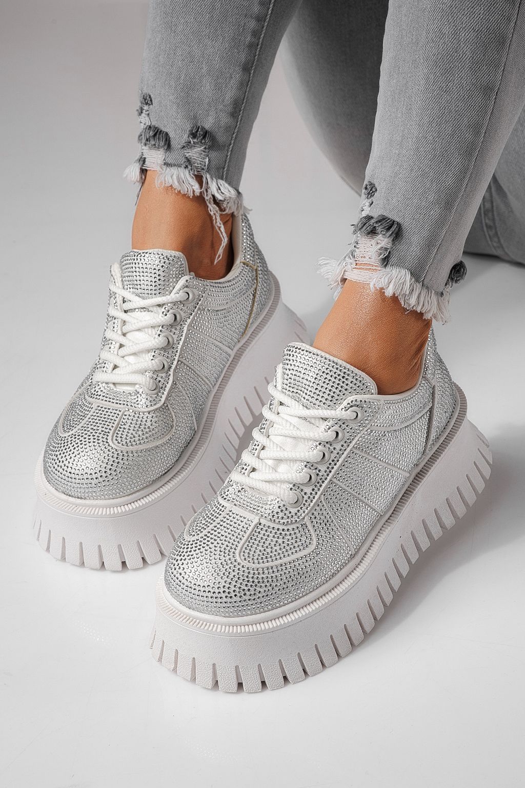 Adidasi dama albi din material textil Ellania #24093