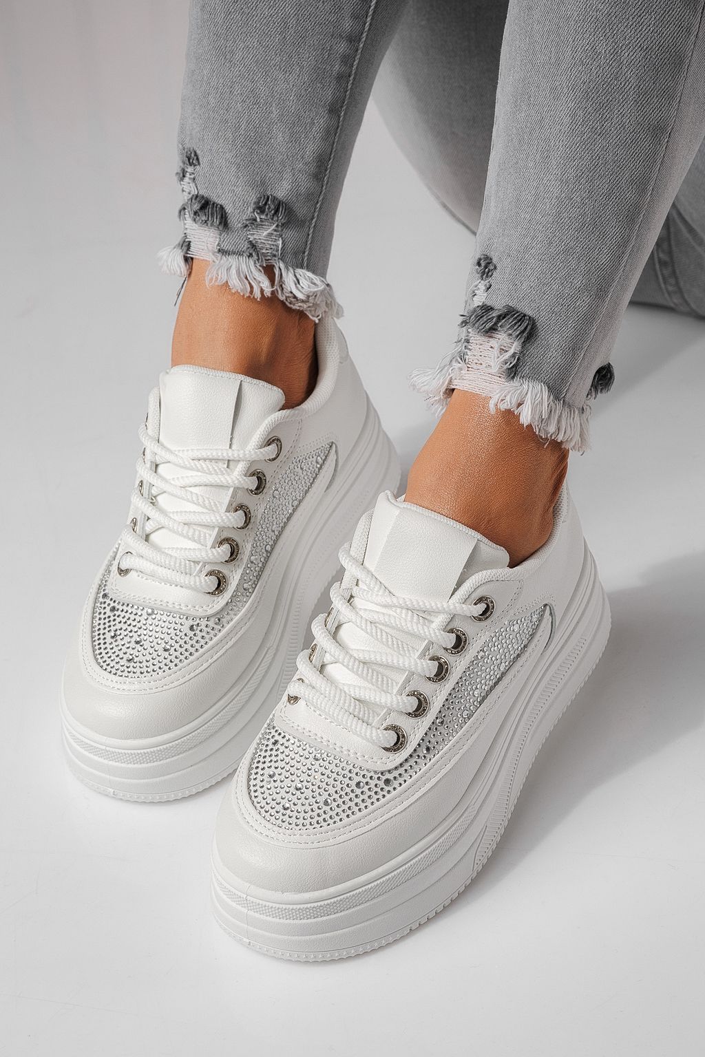 Adidasi dama albi din piele ecologica Clara #24057