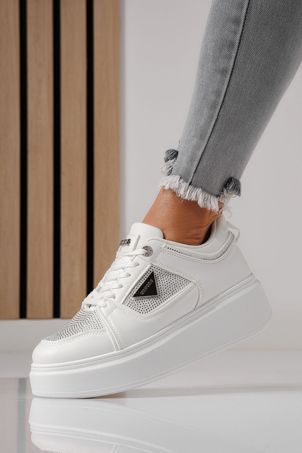 Adidasi dama albi din piele ecologica Delia #24079