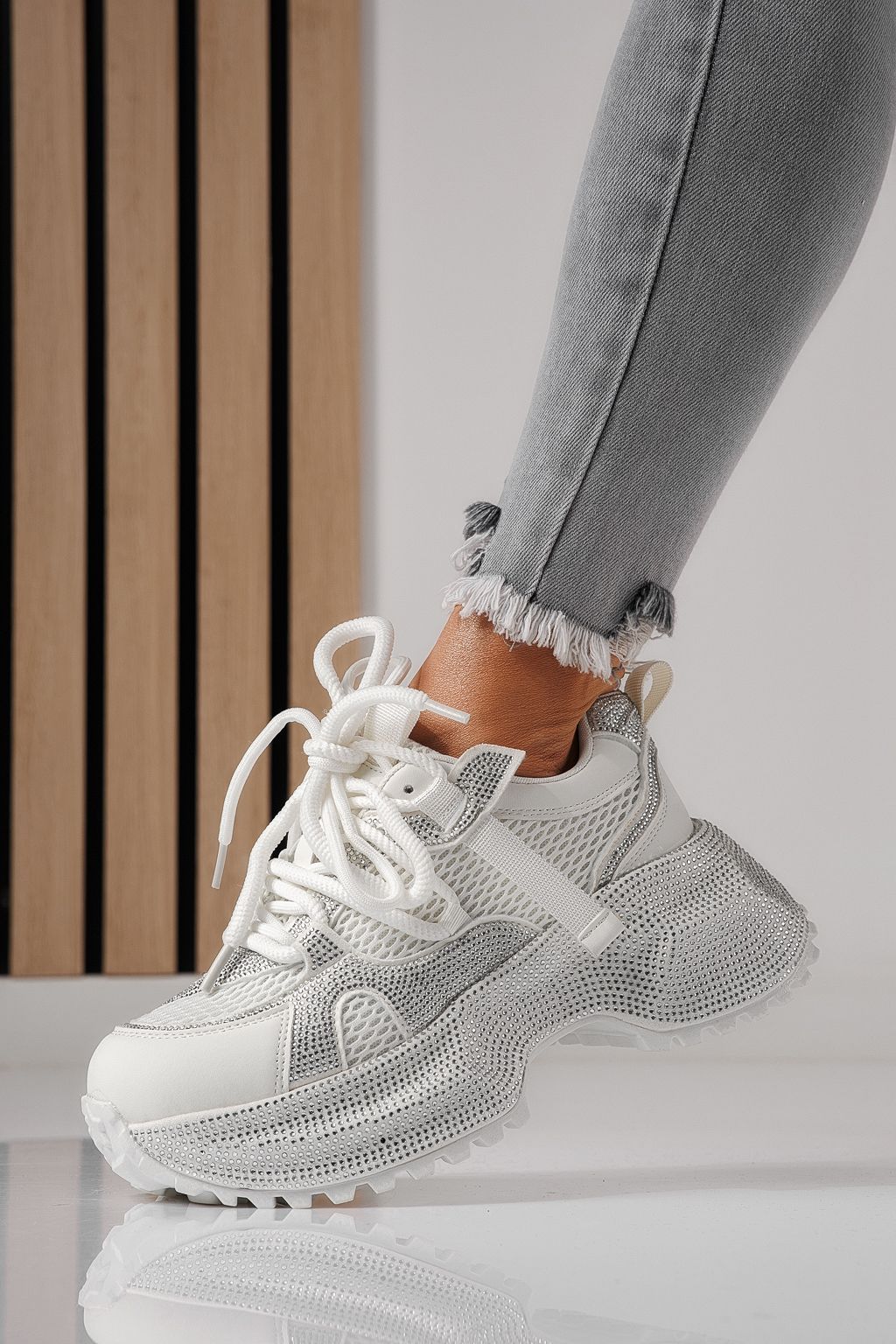 Adidasi dama albi din material textil Cezara #24055