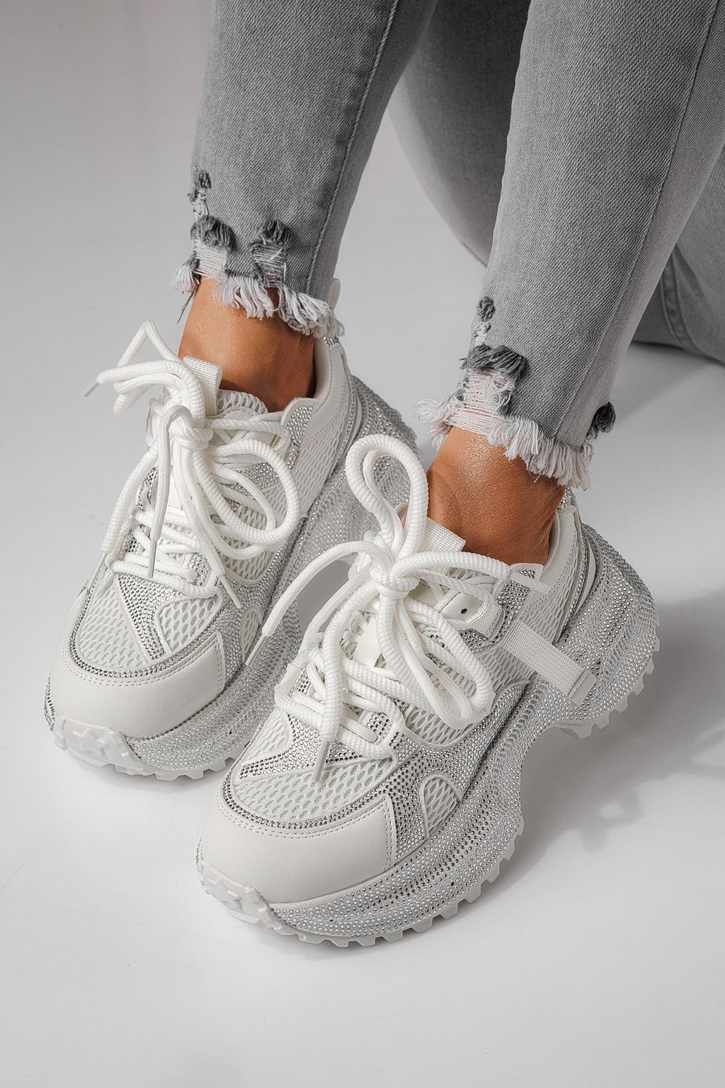 Adidasi dama albi din material textil Cezara #24055