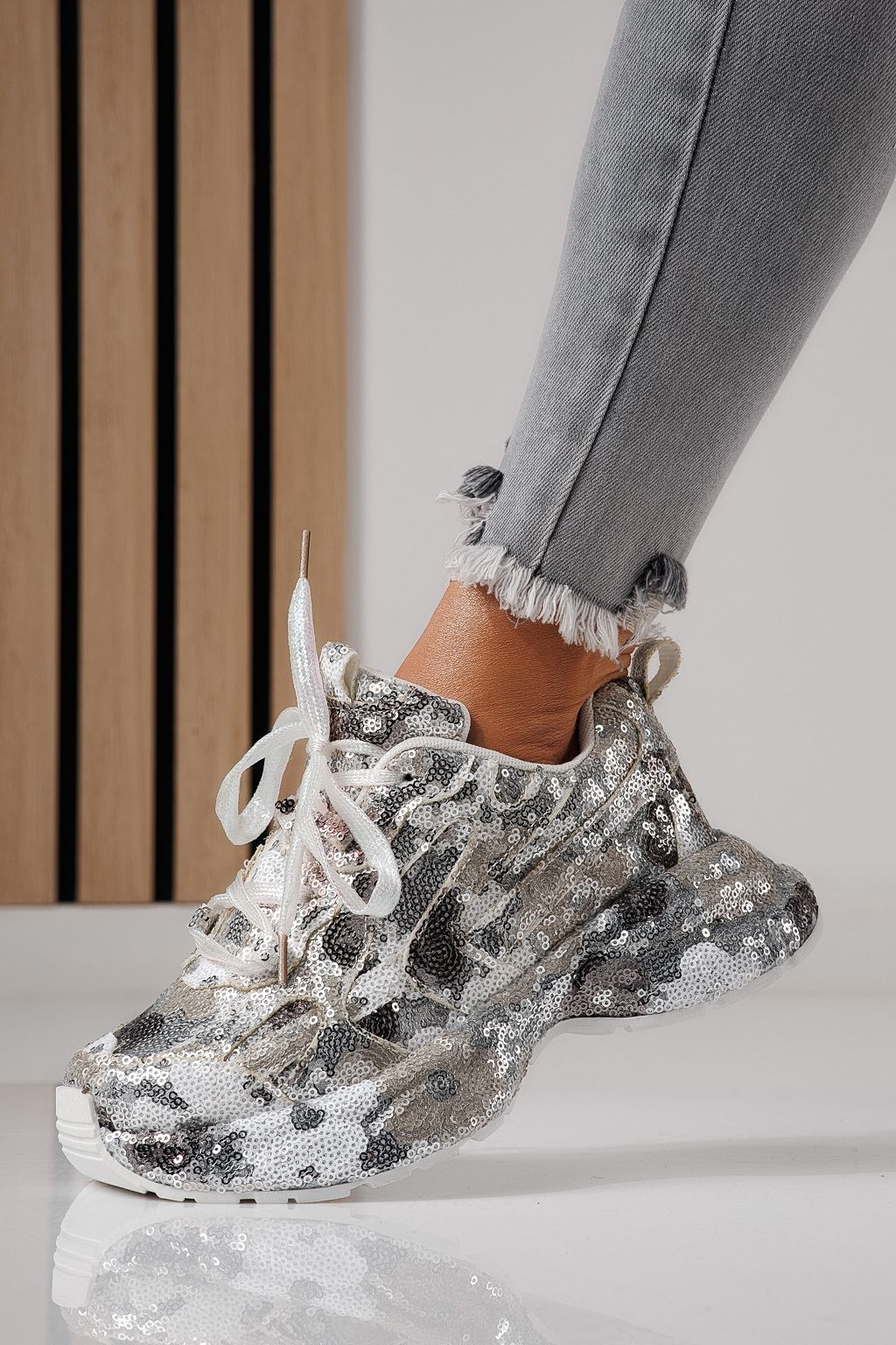 Adidasi dama albi din piele ecologica intoarsa Georgiana #24106