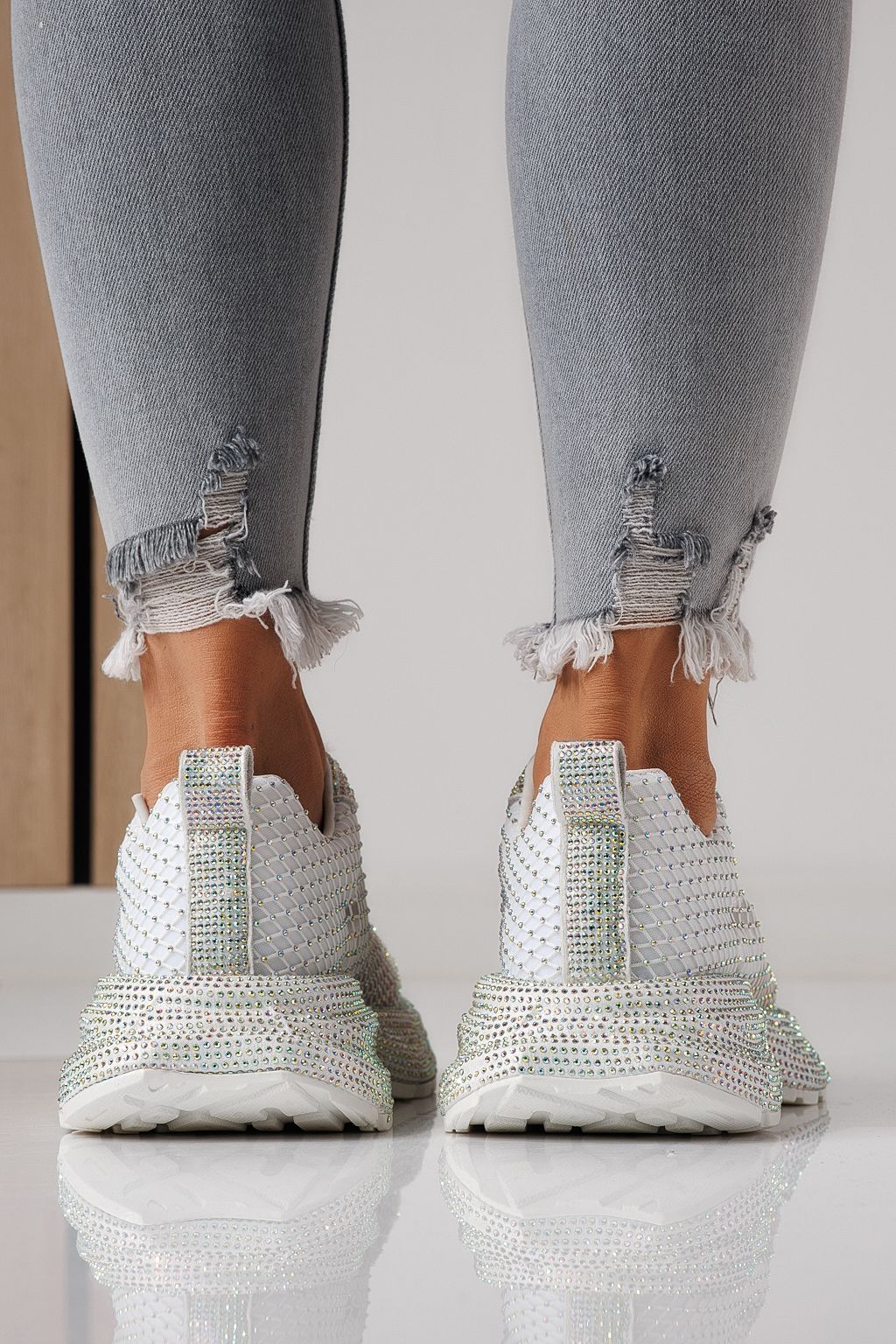 Adidasi dama albi din material textil Cataleya #24065