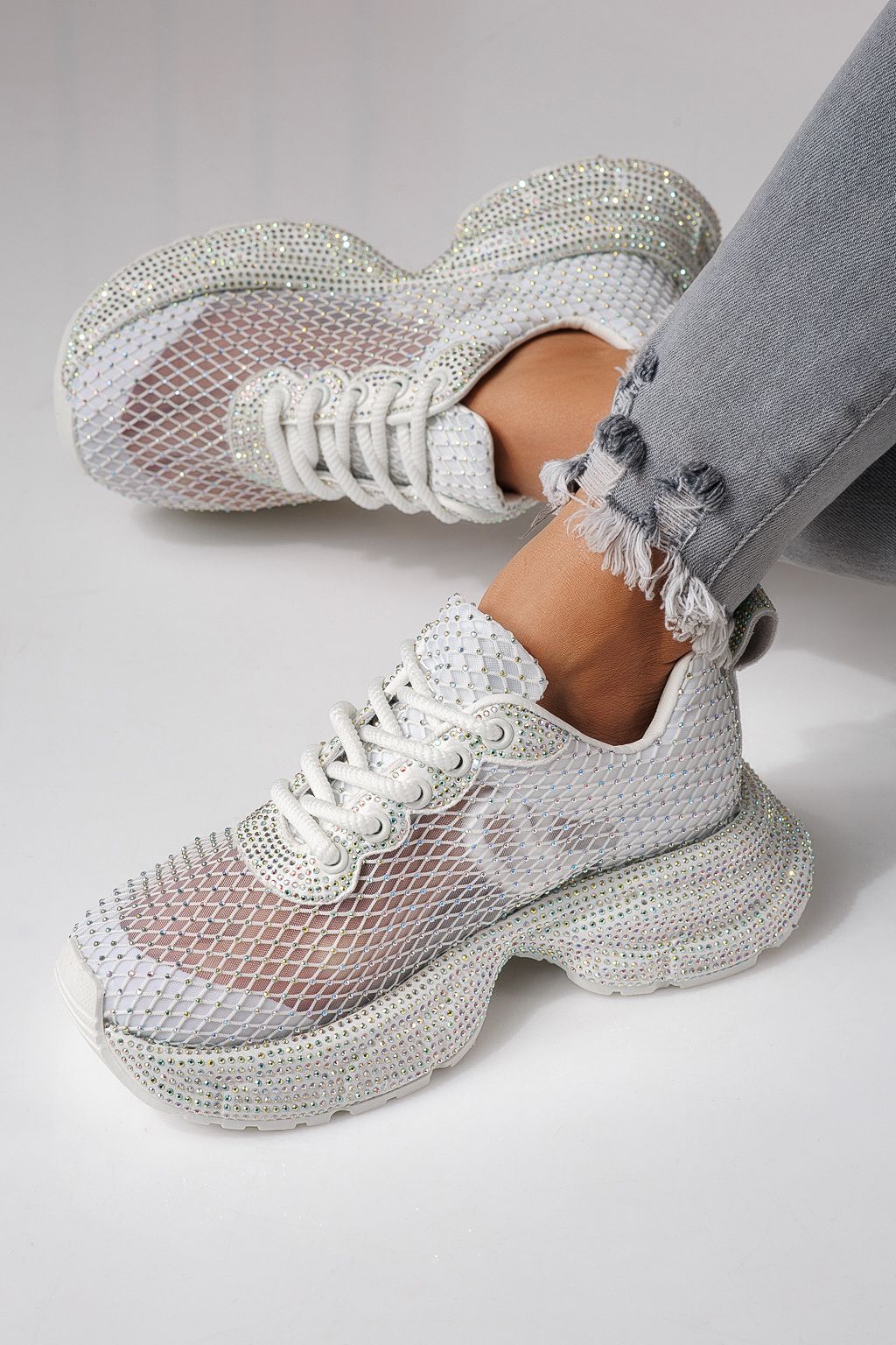 Adidasi dama albi din material textil Cataleya #24065