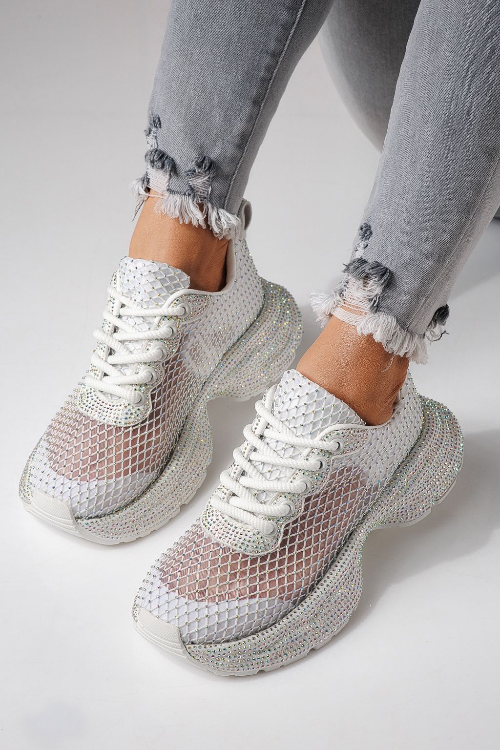 Adidasi dama albi din material textil Cataleya #24065