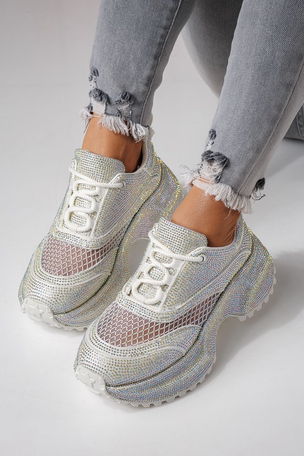 Adidasi dama albi din piele ecologica intoarsa Gabriela #24104