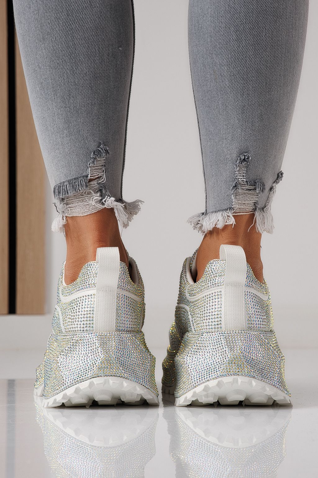 Adidasi dama albi din piele ecologica intoarsa Gabriela #24104