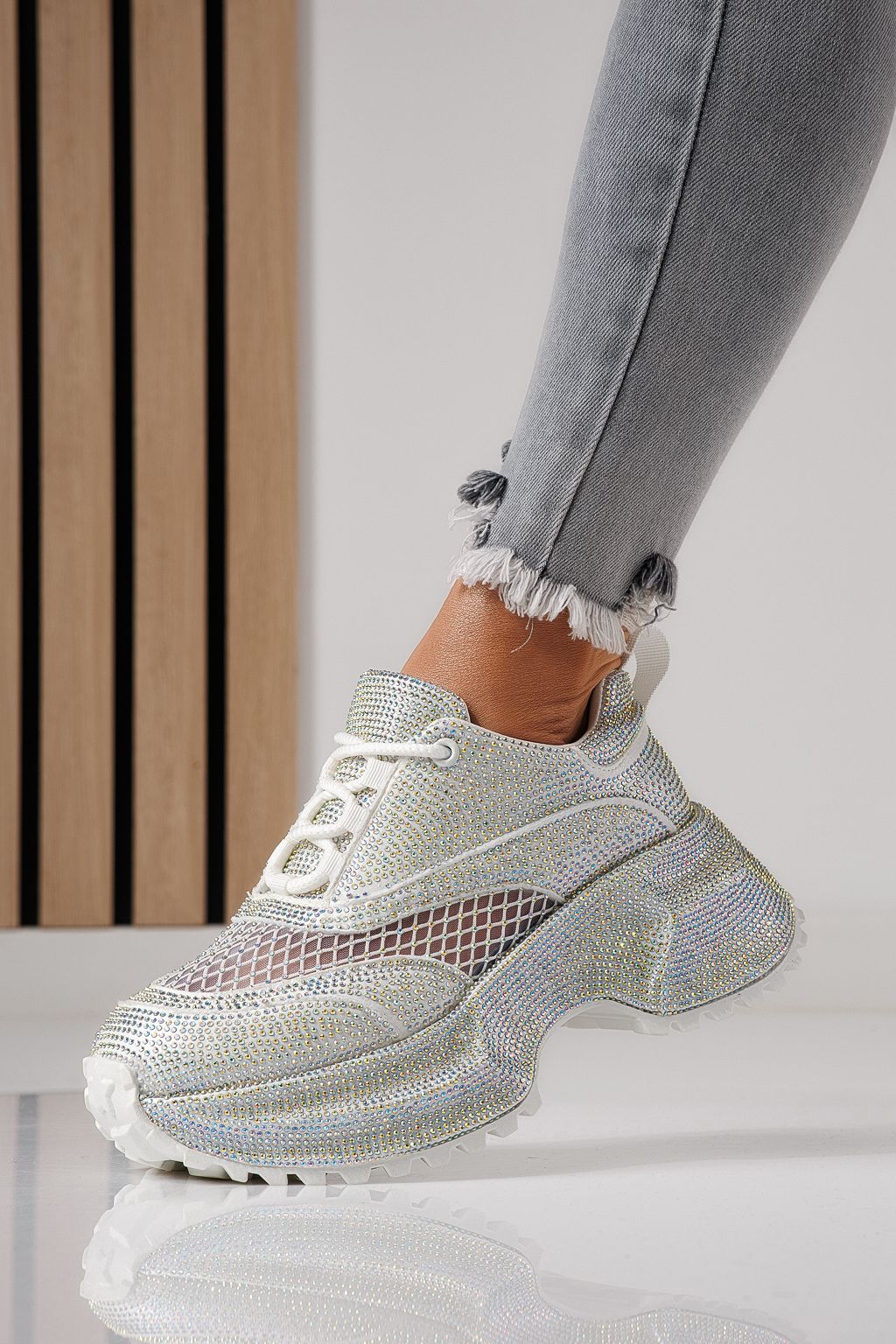 Adidasi dama albi din piele ecologica intoarsa Gabriela #24104