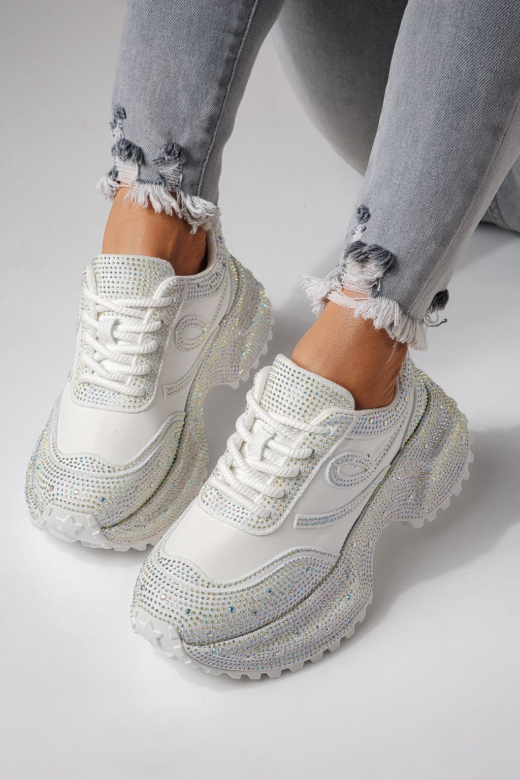 Adidasi dama albi din piele ecologica intoarsa Ioana #24111