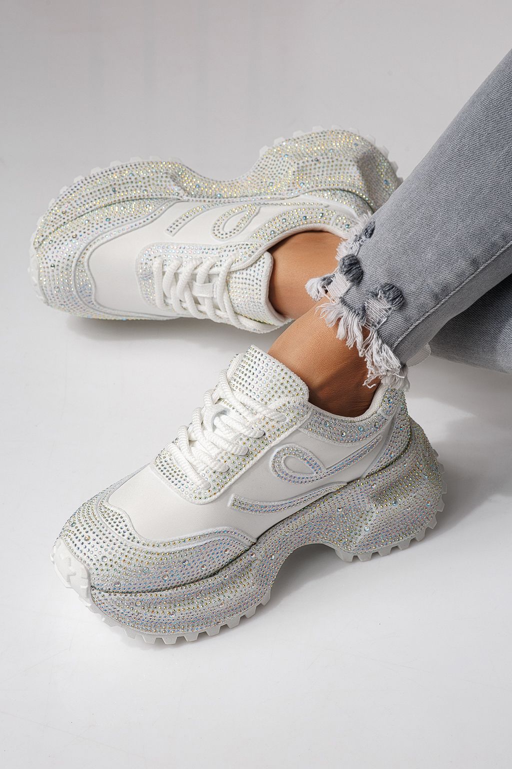 Adidasi dama albi din piele ecologica intoarsa Ioana #24111