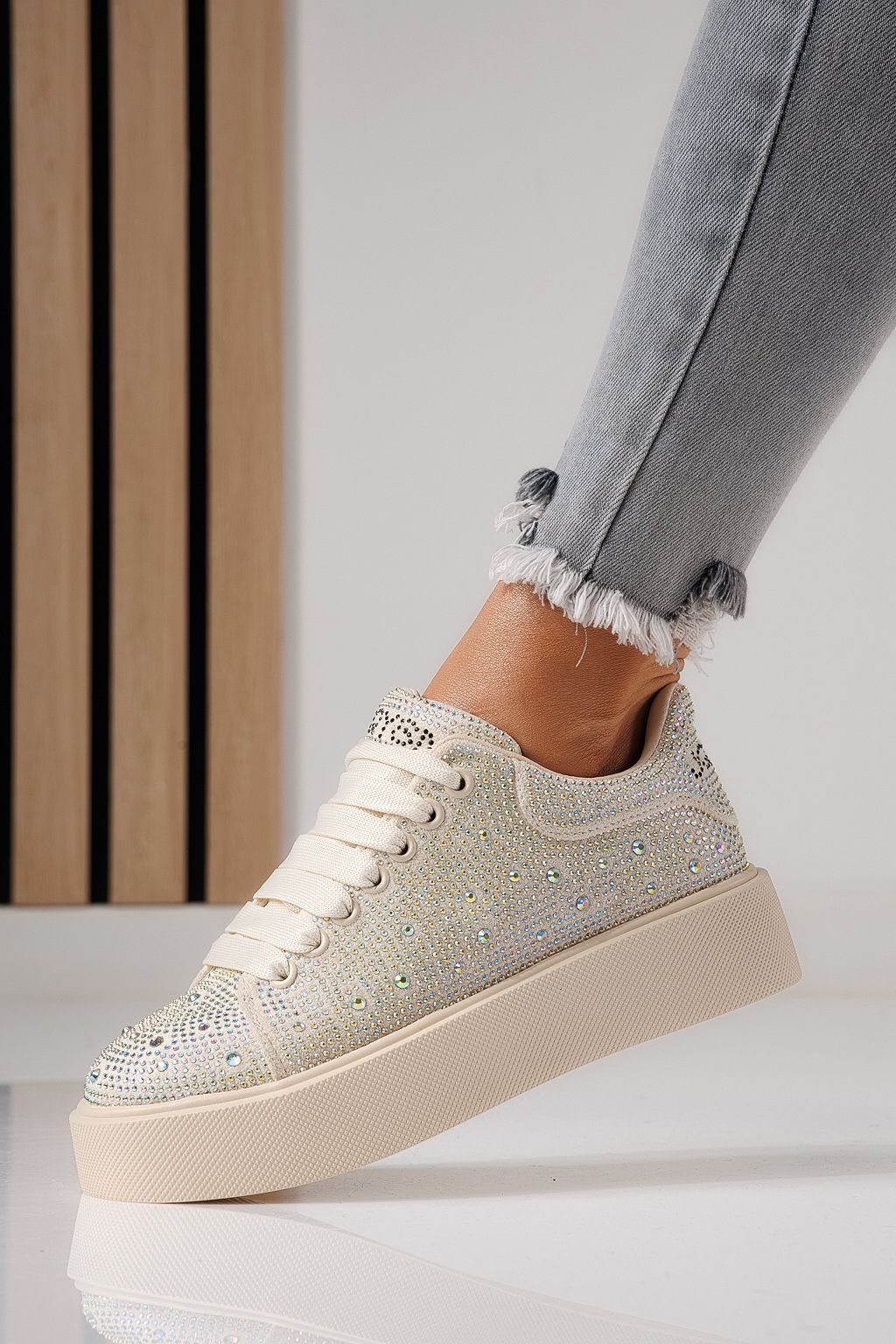 Adidasi dama bej din material textil Ellania #24091